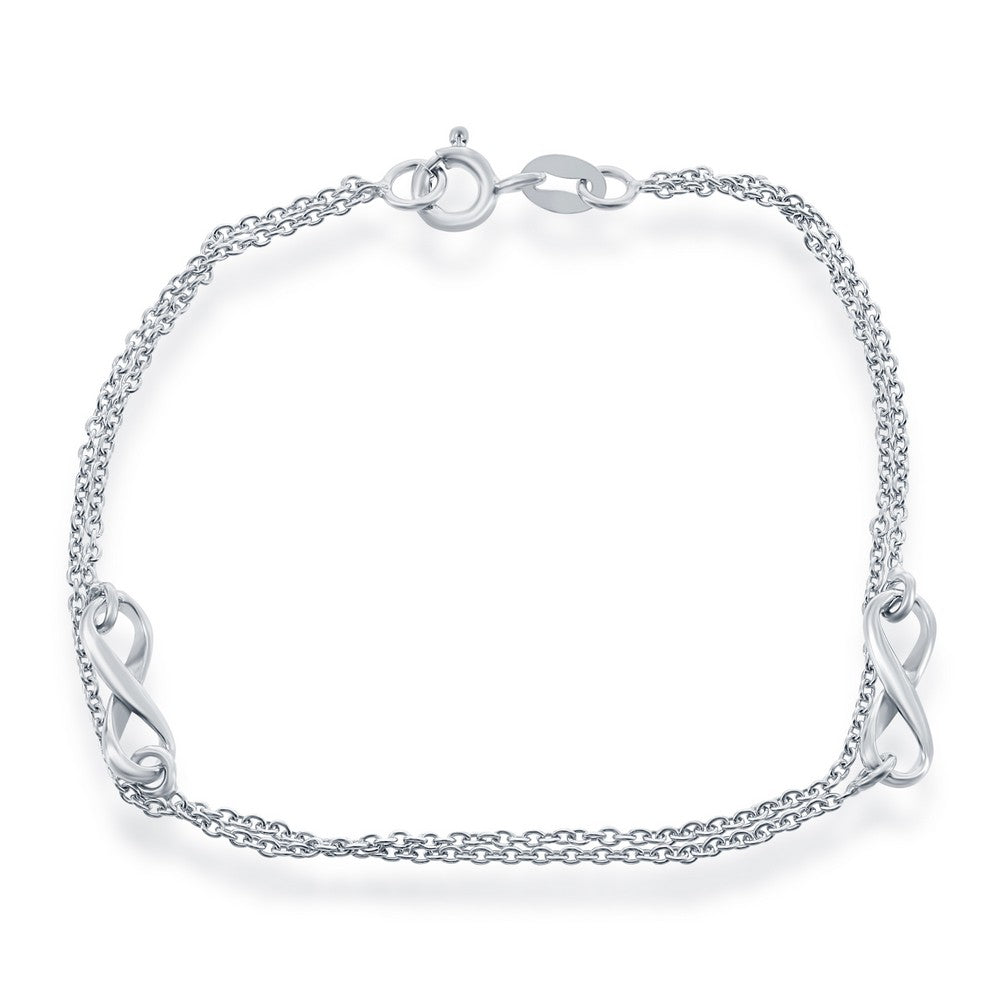 7 inch Sterling Silver Double Strand Infinity Bracelet