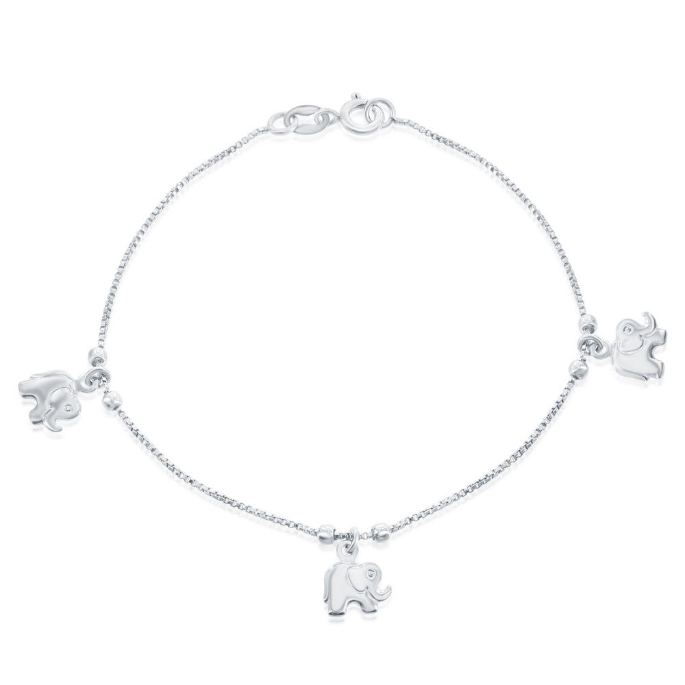 7.5 inch Sterling Silver Beads with Elephant Charm Bracelet