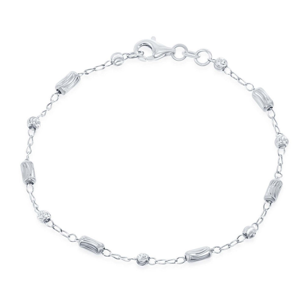 7.25 inch Sterling Silver Diamond Cut Small Bar and Bead Bracelet