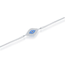 Load image into Gallery viewer, 7 inch Sterling Silver Double-Strand Turquoise Enamel and CZ Evil Eye Bracelet
