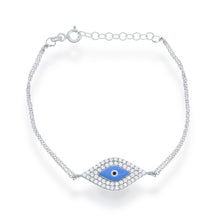 Load image into Gallery viewer, 7 inch Sterling Silver Double-Strand Turquoise Enamel and CZ Evil Eye Bracelet
