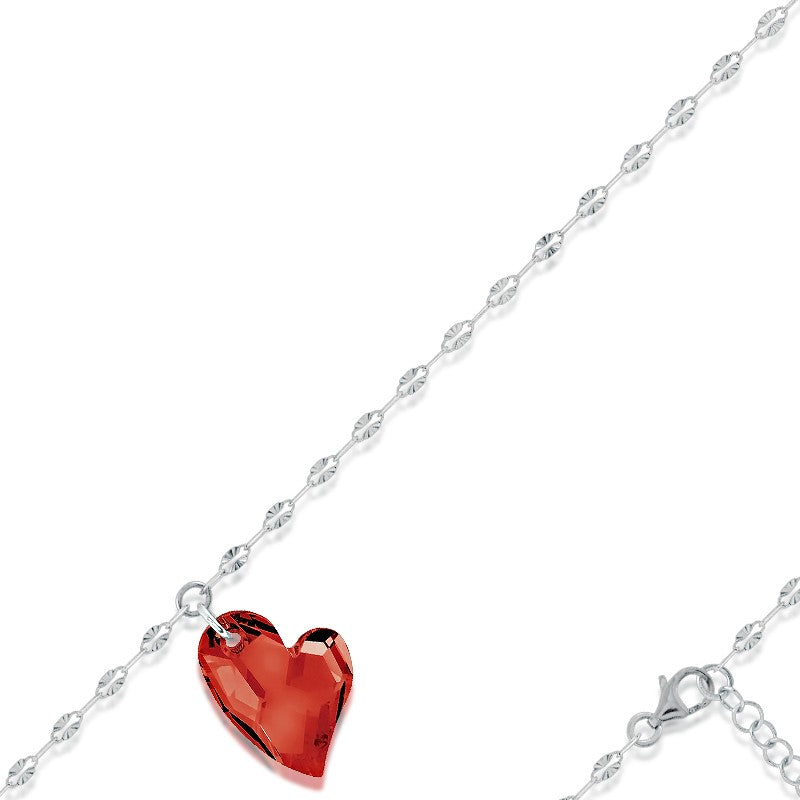 7+1 inch Sterling Silver Red Swarovski Crystal Heart Bracelet