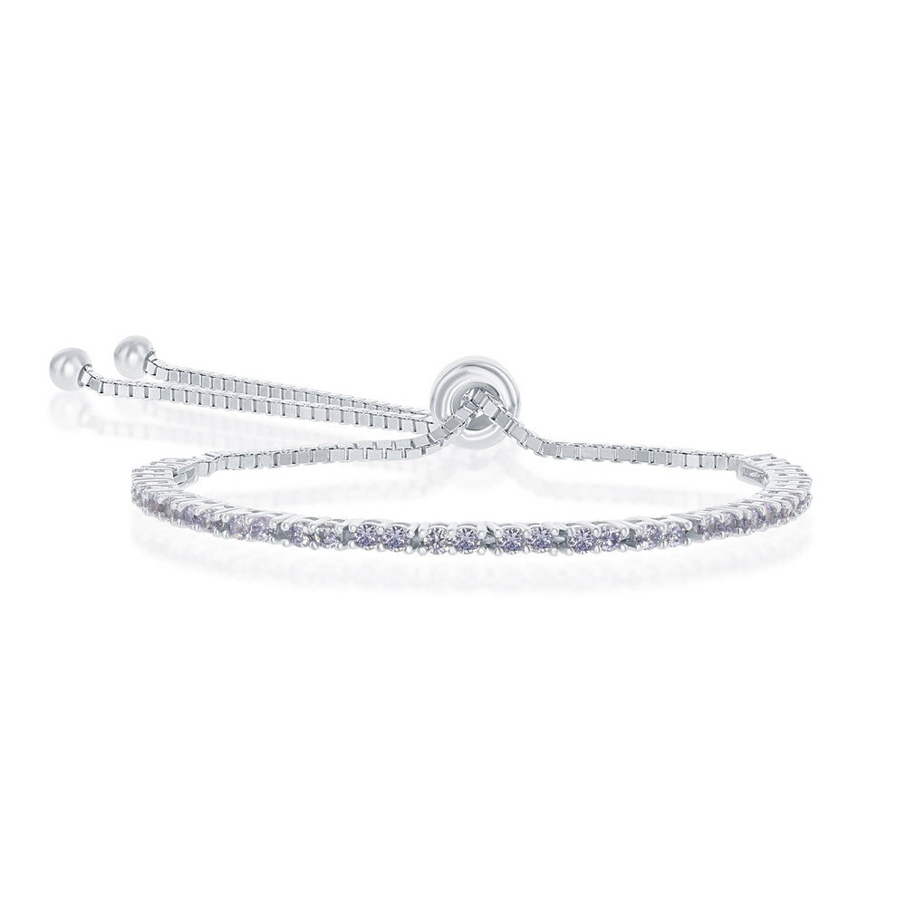 Sterling Silver 2MM Lavender CZ 'June Birthstone' Tennis Adjustable Bolo Bracelet