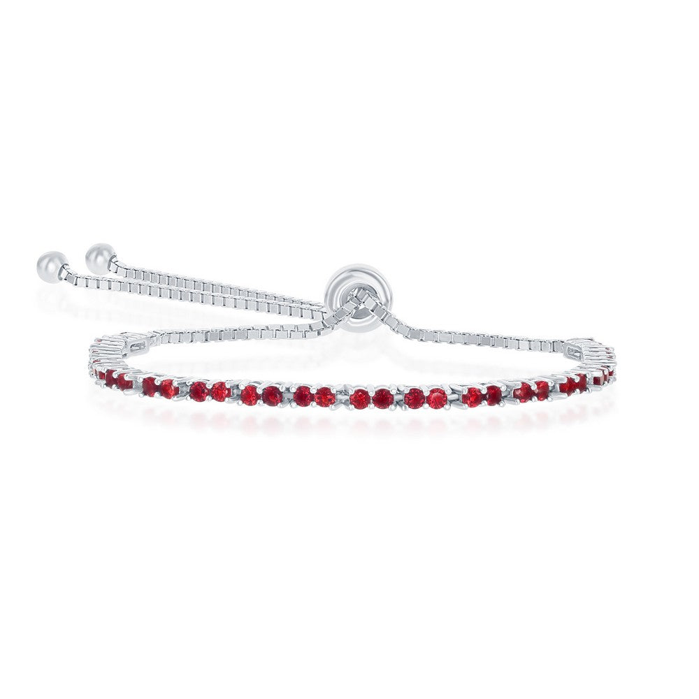 Sterling Silver 2MM Ruby CZ 'July Birthstone' Tennis Adjustable Bolo Bracelet