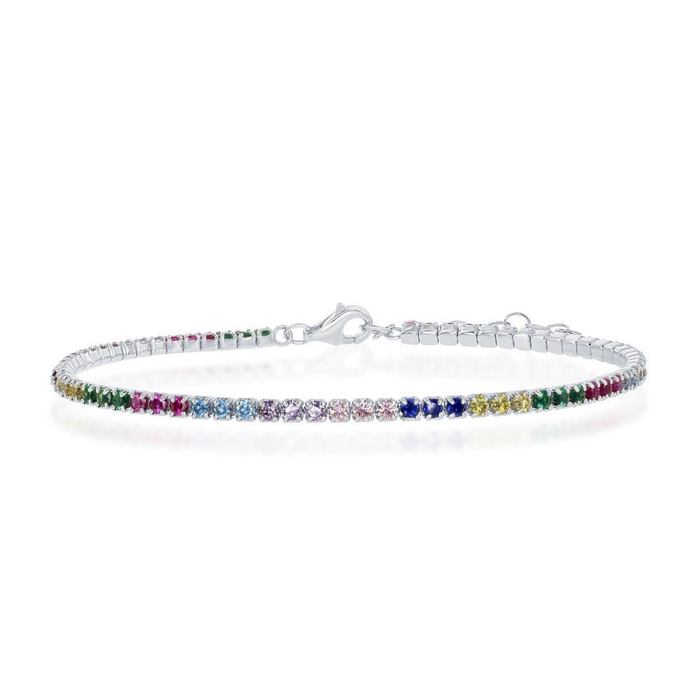 7”+1 inch Sterling Silver Rainbow CZ Tennis Bracelet