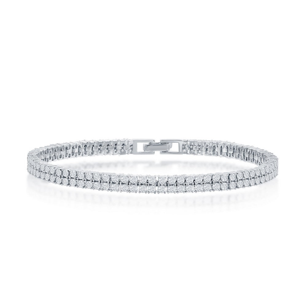 7.5 inch Sterling Silver Double Row CZ Tennis Bracelet
