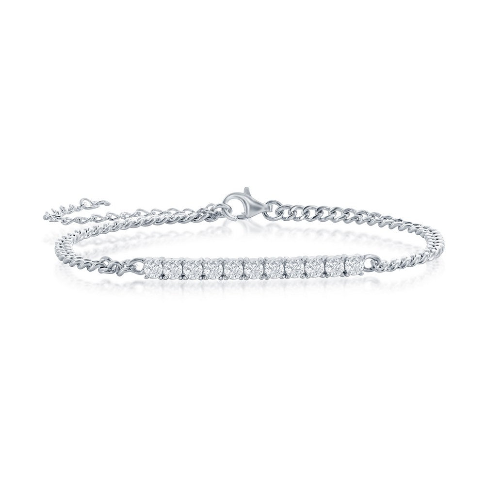 6+1 inch Sterling Silver CZ Bar Curb Chain Bracelet