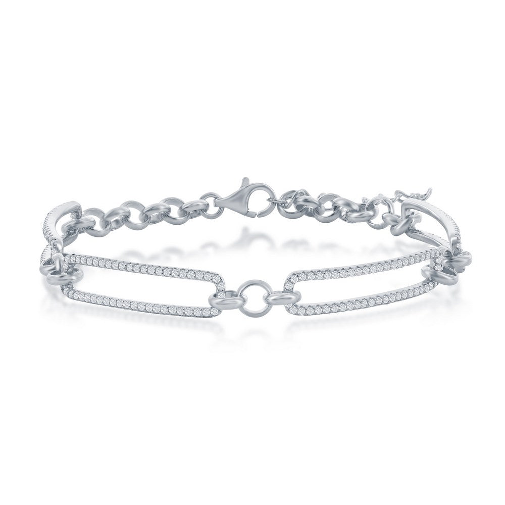7”+1 inch Sterling Silver CZ Paperclip Adjustable Bracelet