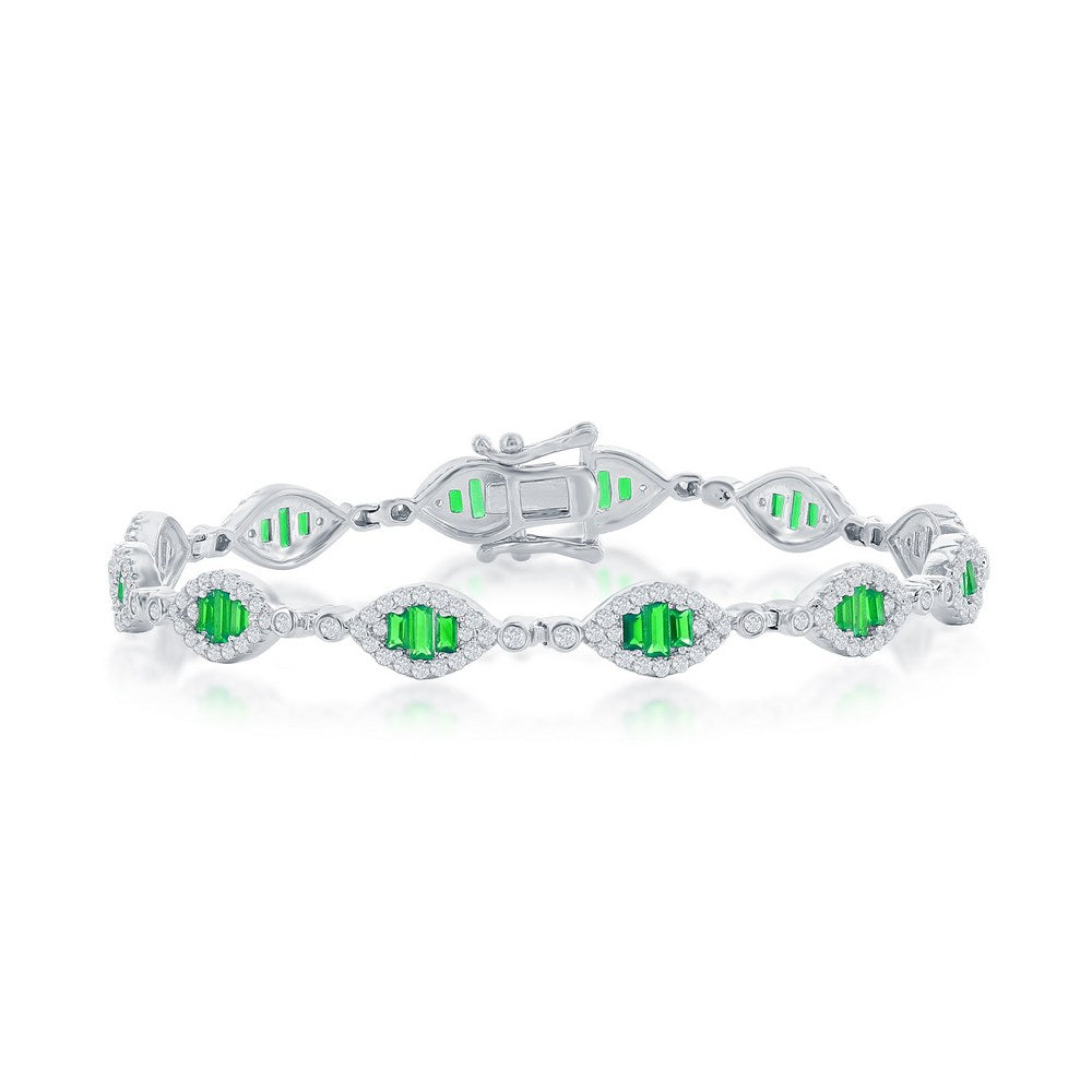 7 inch Sterling Silver Baguette Tennis Bracelet - CZ Emerald