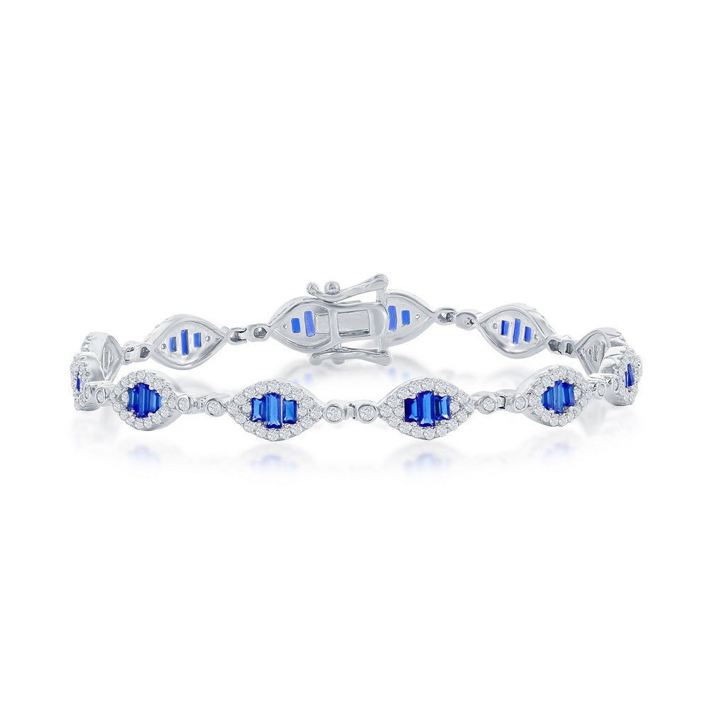 7 inch Sterling Silver Baguette Tennis Bracelet - CZ Sapphire