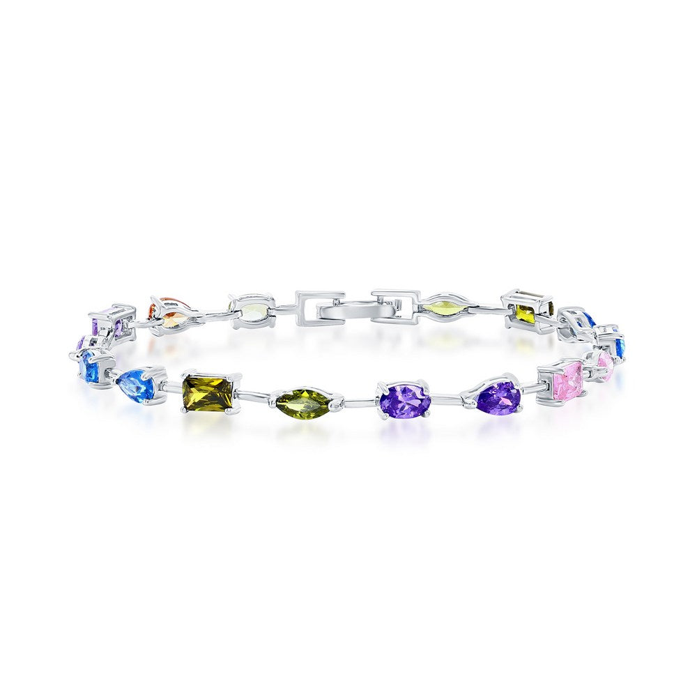 7.5 inch Sterling Silver Multi-Color & Multi-Shape CZ Bracelet