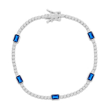 Load image into Gallery viewer, 7” Sterling Silver, Rectangle Bezel-Set &amp; Round CZ Bracelet - Sapphire
