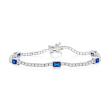 Load image into Gallery viewer, 7” Sterling Silver, Rectangle Bezel-Set &amp; Round CZ Bracelet - Sapphire
